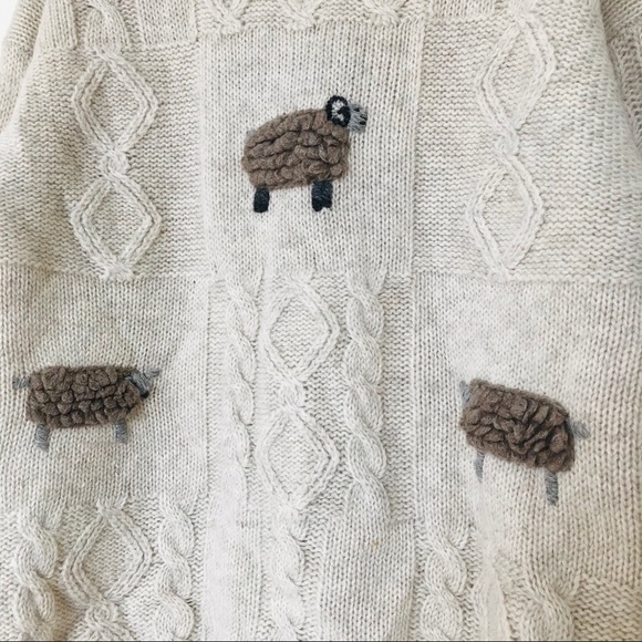 Vintage 100% Wool Cream Sheep Knit Sweater - Picture 6 of 12